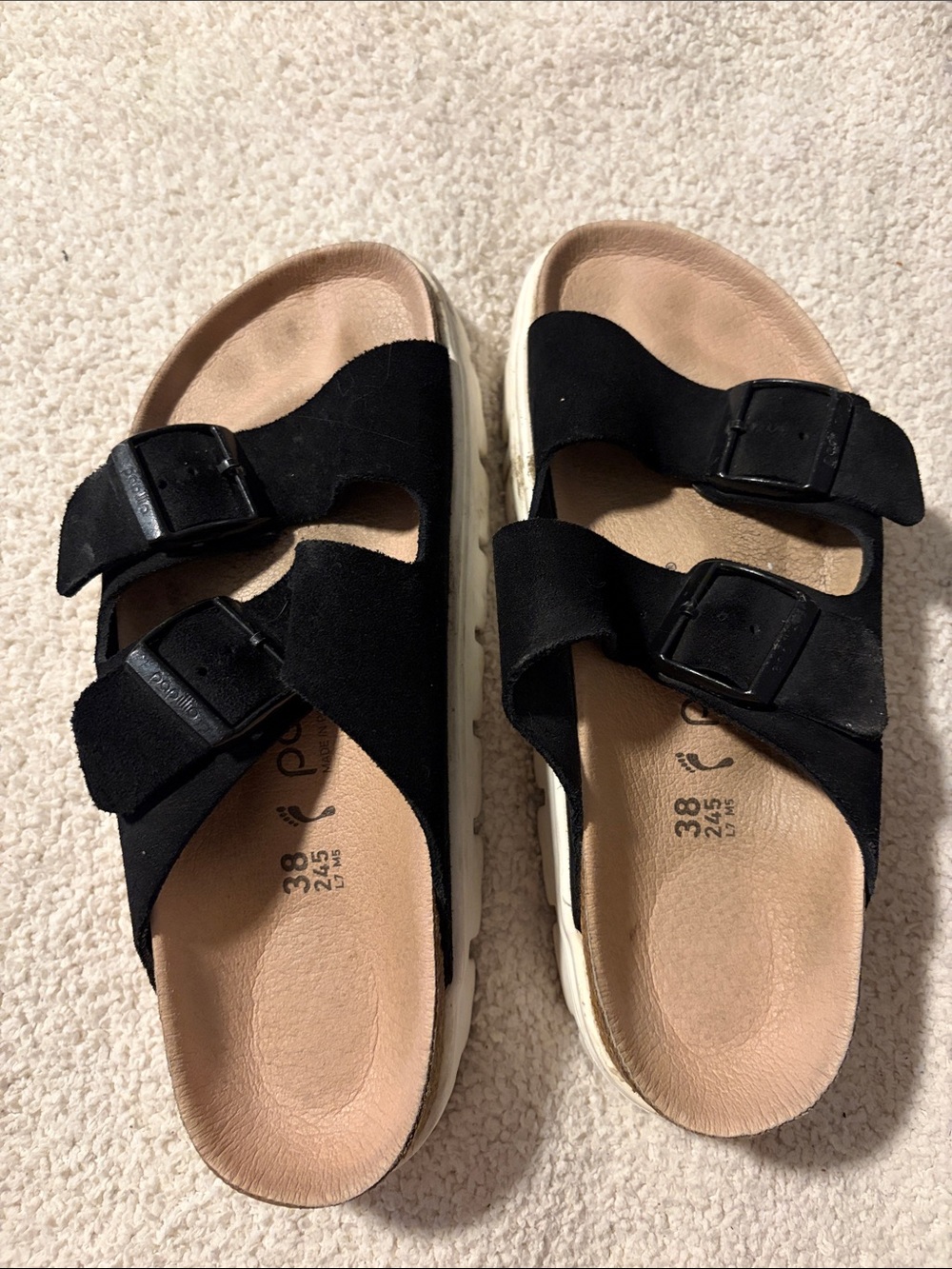 Papillio Black Suede Double Strap Buckle Sandals